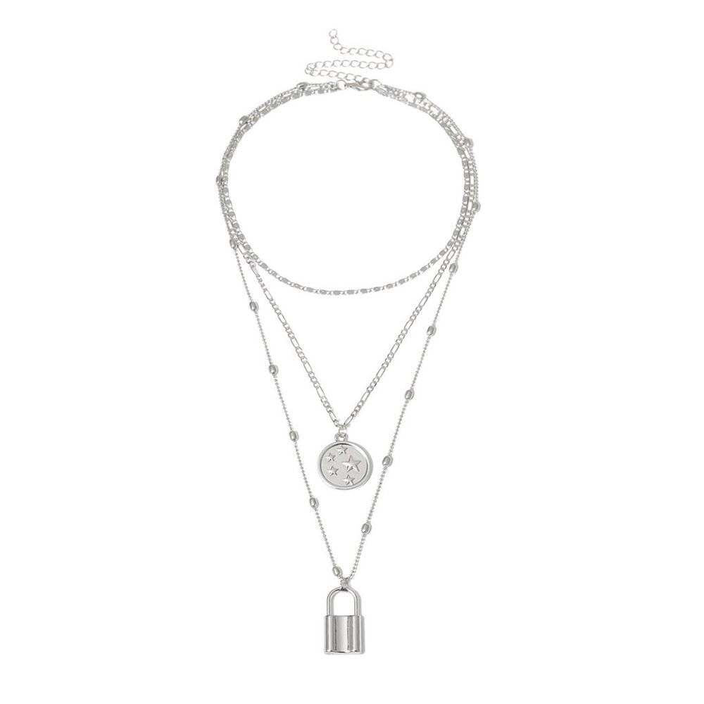 💕LAST ONE Lock Star Coin layered Necklace - Picture 4 of 10